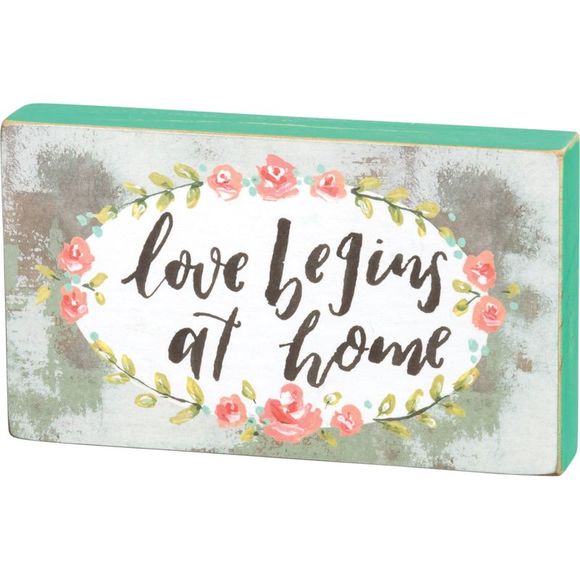 Primitives by Kathy Love Begins At Home Wood Block Sign 6 Inches - Picture 1 of 4